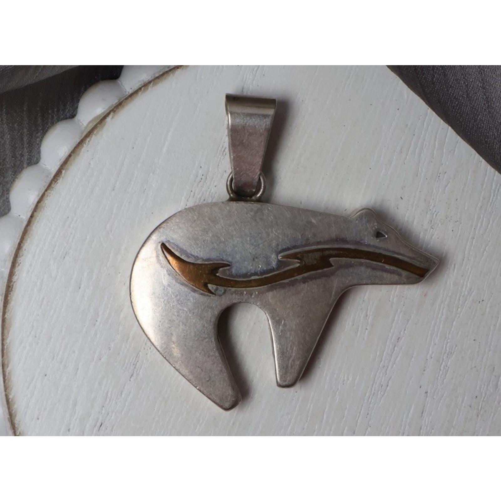 Navajo Sterling Silver Heartline Spirit Bear Pendant 117g 18in 198$